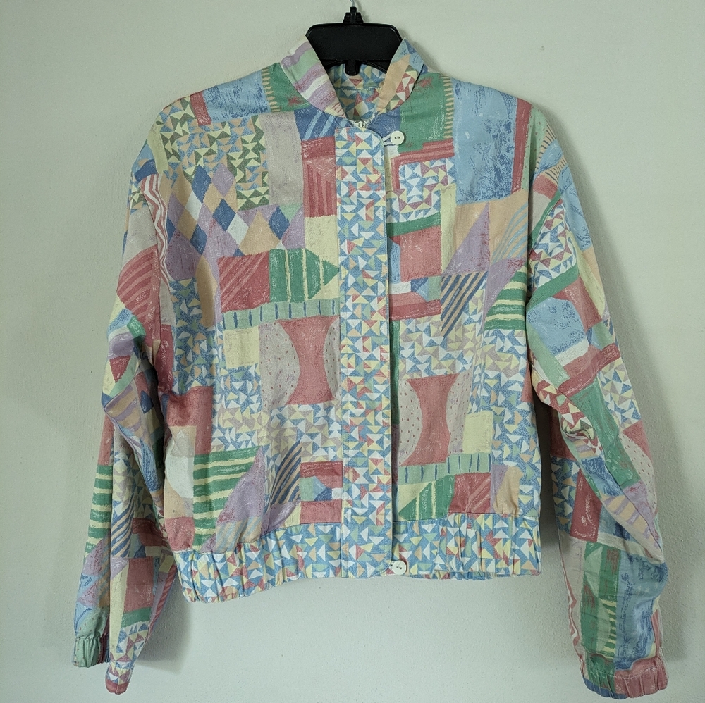 Vintage Patchwork Design Zip Up Spring Jacket - image 2